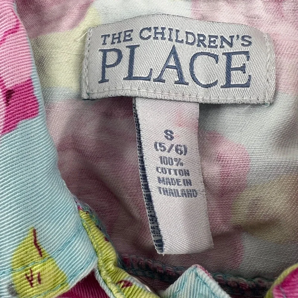 The Childrens Place Girls Floral Cropped Denim Jacket S Pink & Green Roses‎